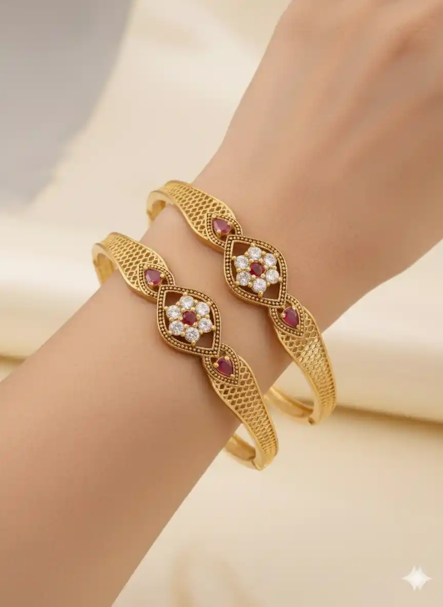 micro gold plated ad diamond studed fancy flower bangle .png