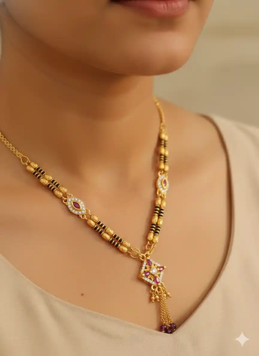 Micro gold plated ad diamond studed fancy square mangalsutra.png