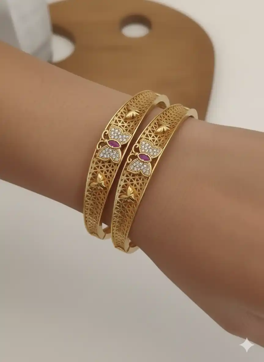 micro gold plated ad ruby stone fancy 2 pcs butterfly bangle .png