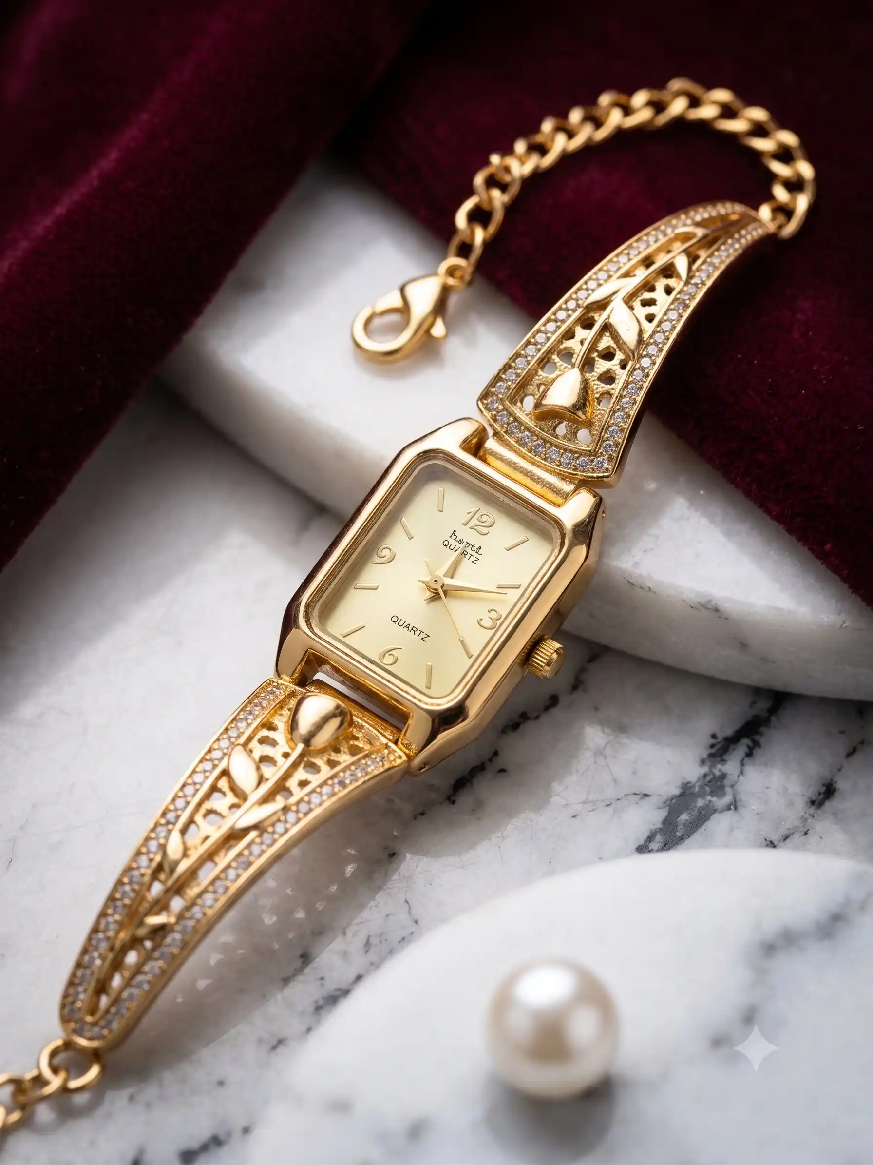 Luxury Gold-Plated Floral Crystal Studded Bracelet Watch for Women.png