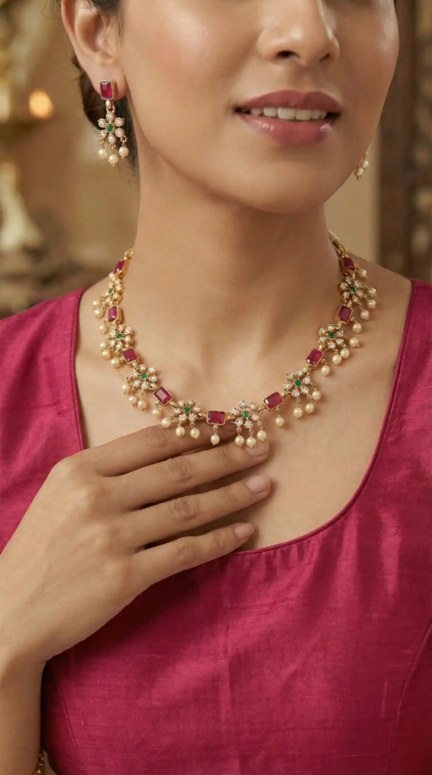 Antique Gold Ruby Beads Elephant Design Choker Necklace Set.png