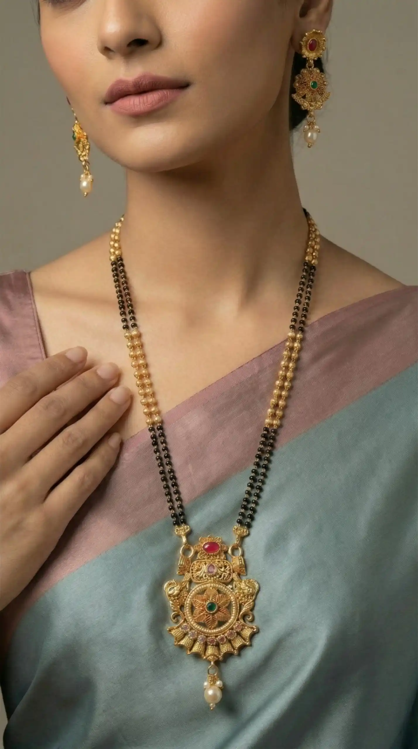 Micro gold plated diamond studed fancy flower square mangalsutra.png