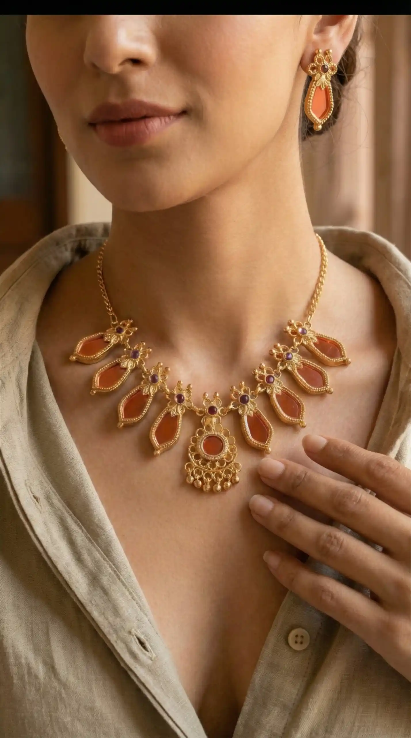 Traditional Gold-Plated Necklace Set with Earrings.png