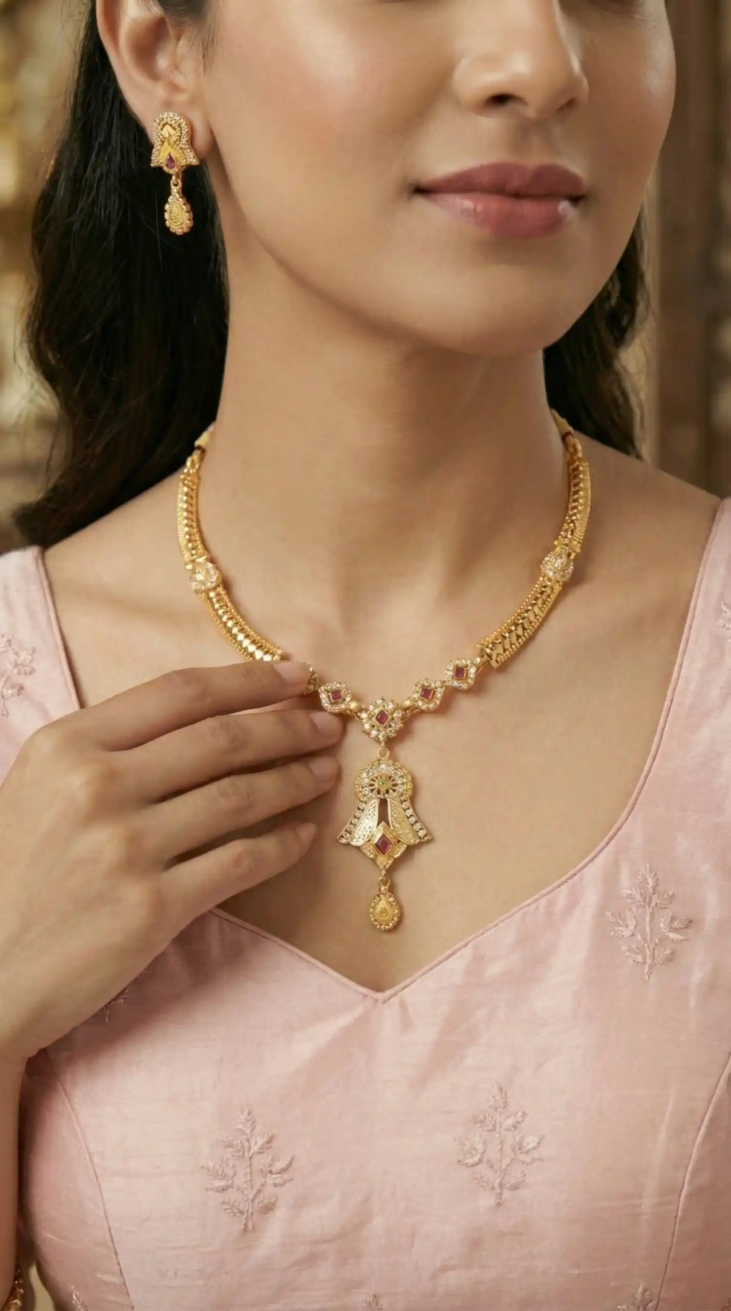 Traditional Gold-Plated Necklace Set with Earrings.png