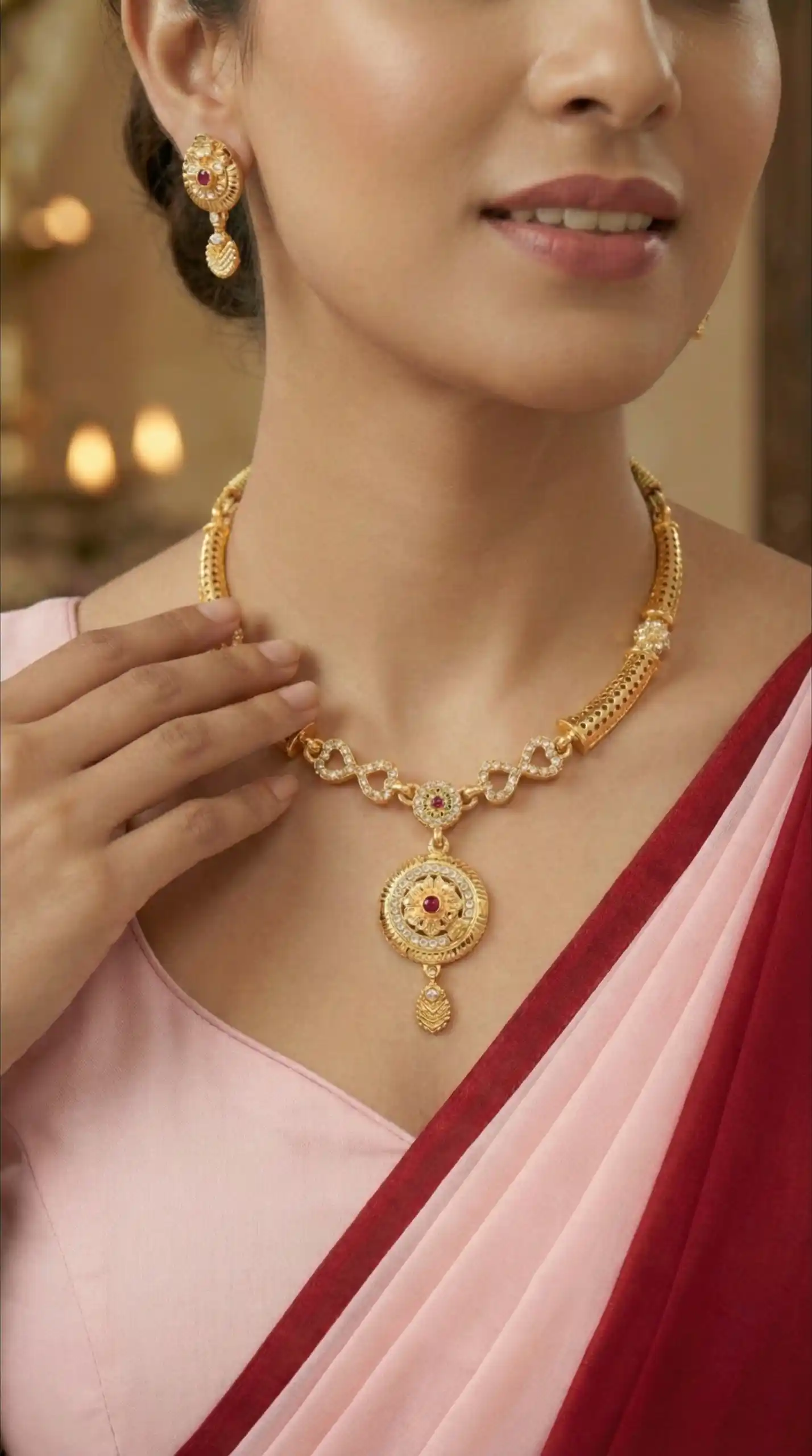 Traditional Gold-Plated Necklace Set with Earrings.png