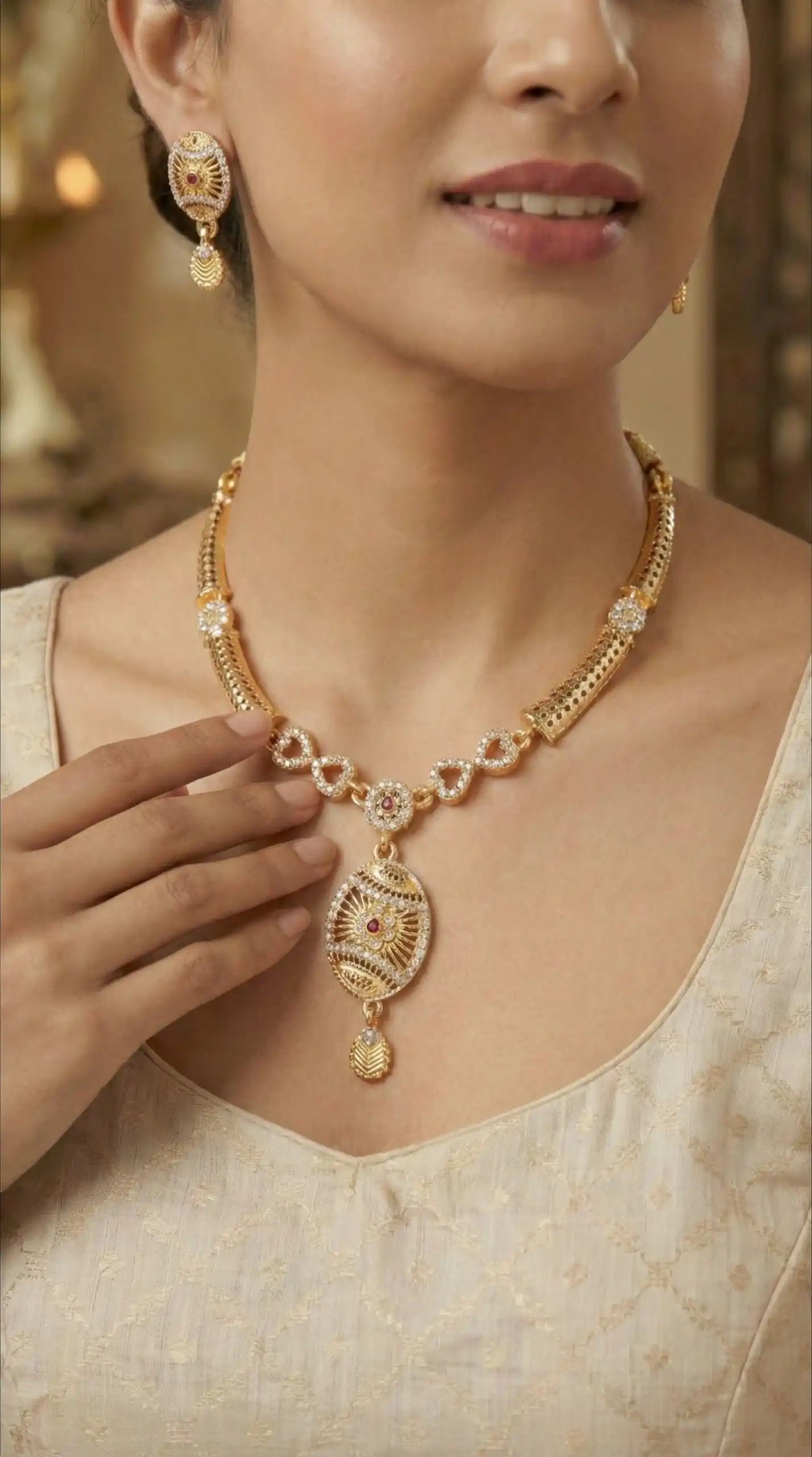 Traditional Gold-Plated Necklace Set with Earrings.png