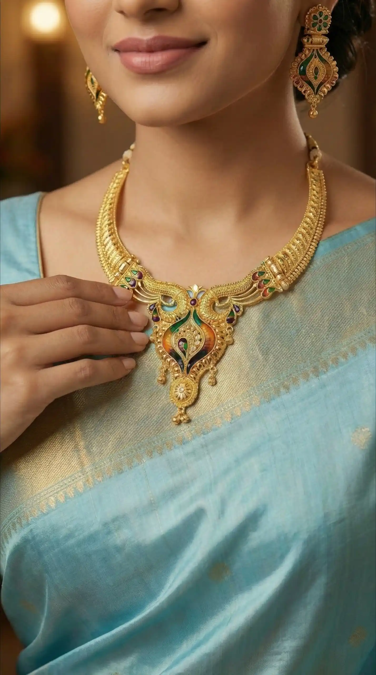 Traditional Gold-Plated Necklace Set with Earrings.png