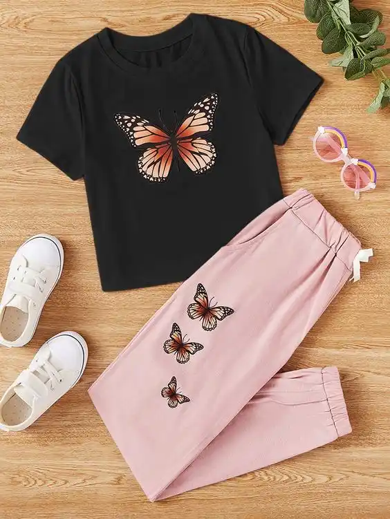 Butterfly Printed Top Bottom Set for Girls and  Boy.png