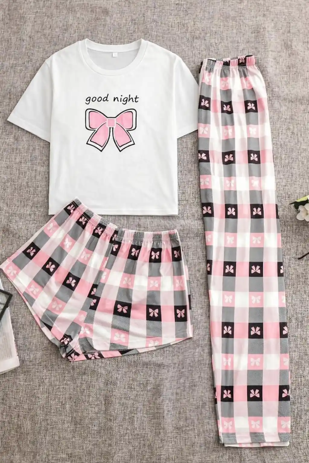 Faboza 3 Piece Good Night Printed White and Pink Top Bottom set For Girls.png