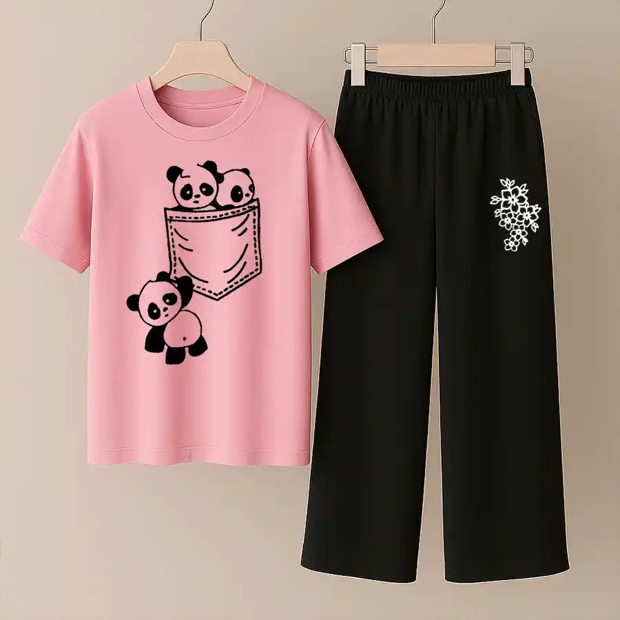 Panda Pocket Printed Top & Bottom For Girls .png