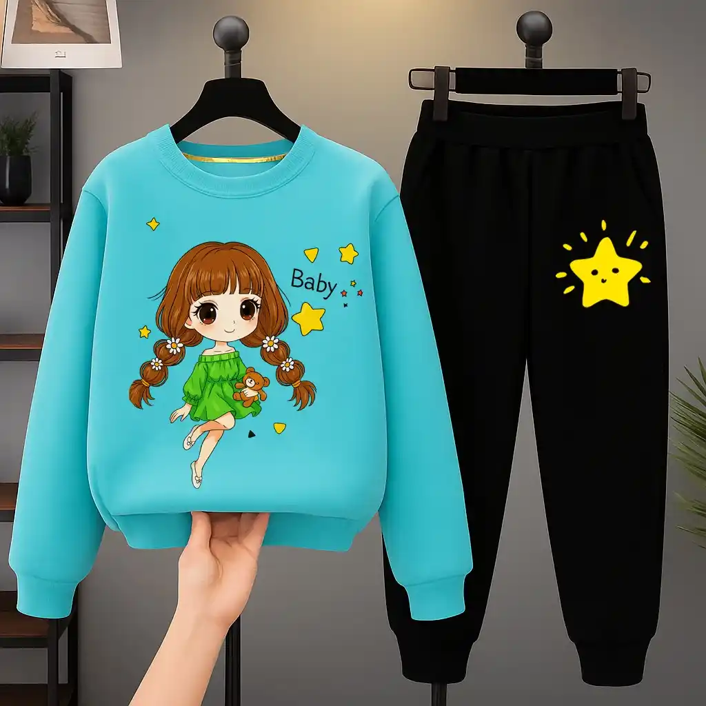 Girl with Flower Printed Top Bottom set for Girls.png