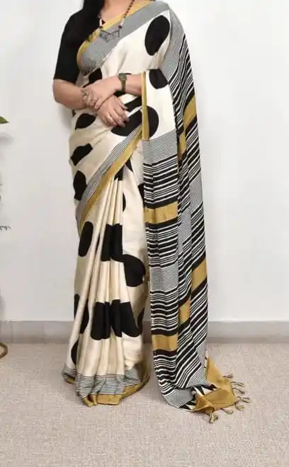 Wheat Ajrakh Modal Silk Saree.png