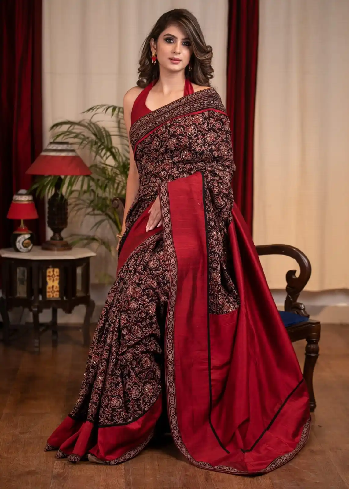 Black Ajrkah Saree With Exclusive designe Heavy Linen Saree.png
