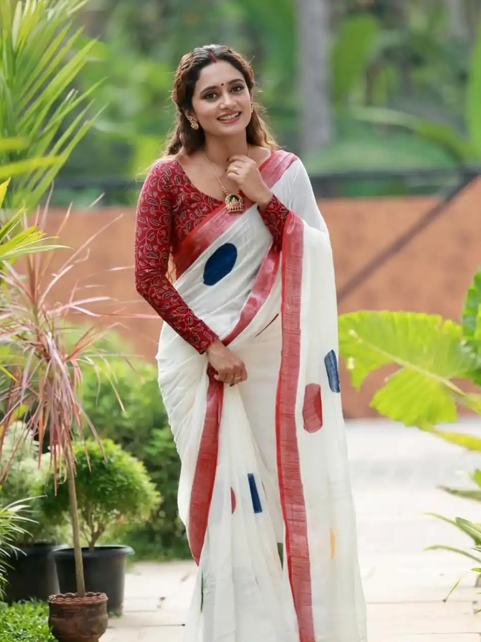 Soft White Color Linen Saree.png