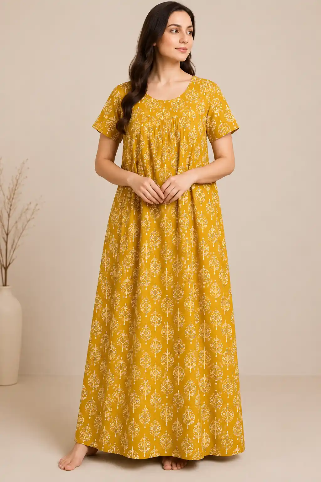 Orange Botanical Print Cotton Loungewear Gown.png