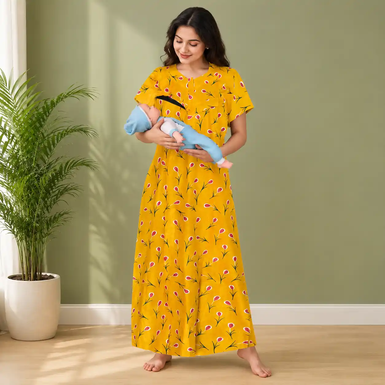 Women’s Cotton Maternity & Feeding Dress | Nursing Maxi Dress | Front-Open Feeding Access | Printed Cotton Dress.png