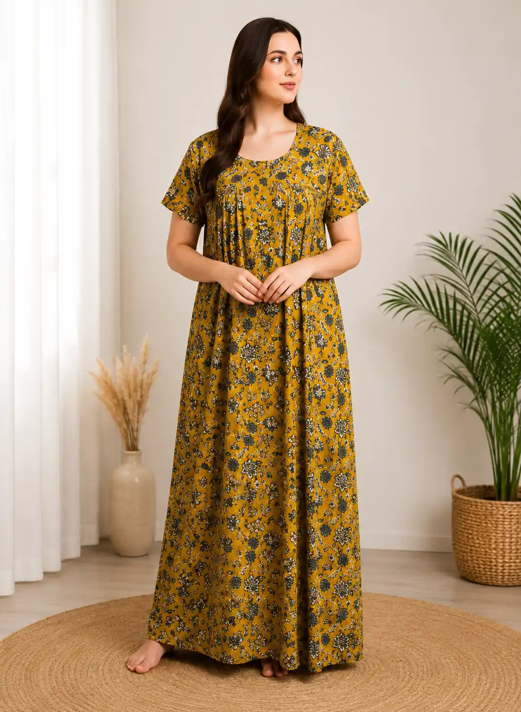 Mustard Garden Pure Cotton Maxi Nighty – Relaxed Fit Summer Loungewear.png