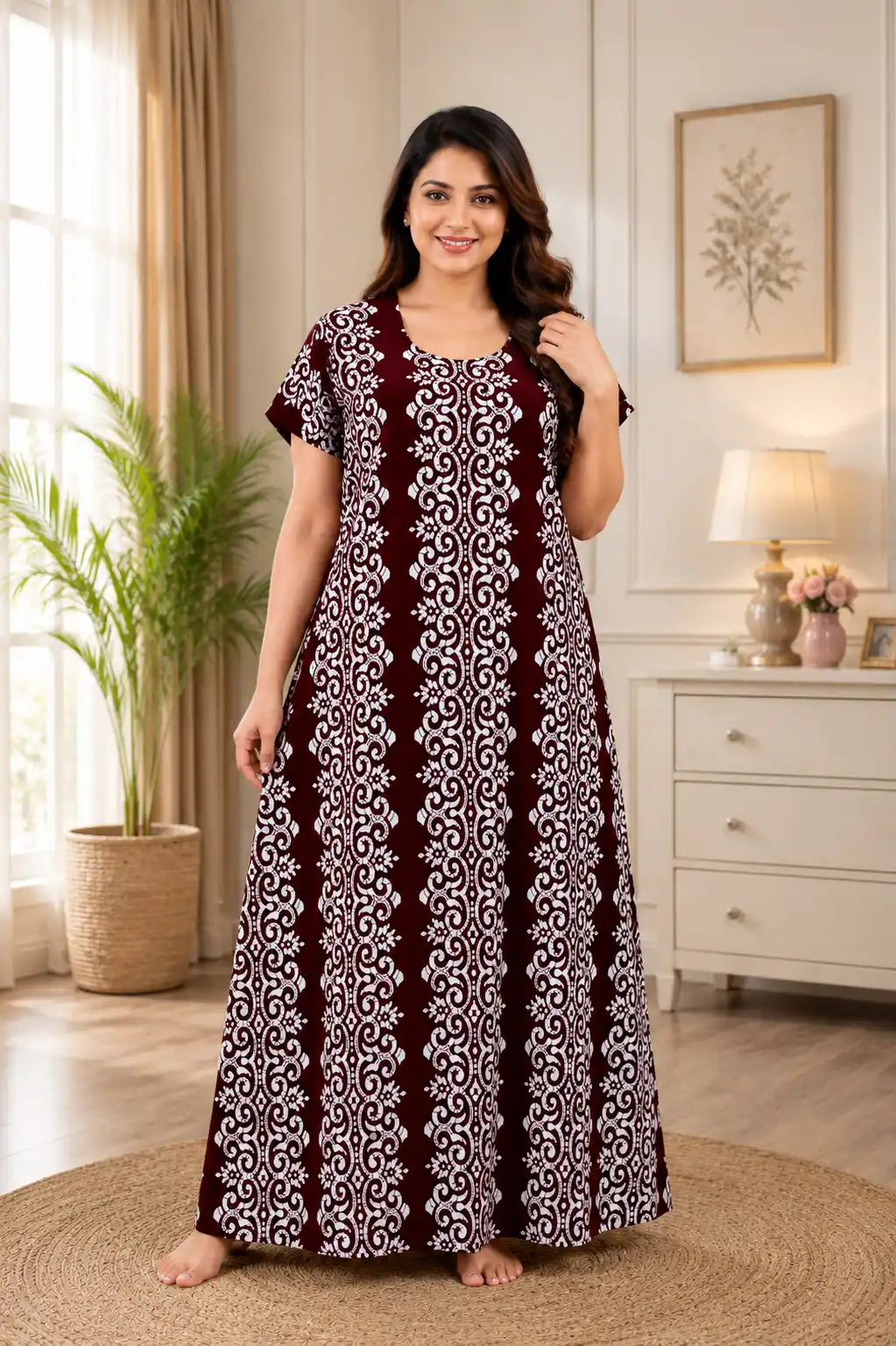 Deep Wine Floral Stripe Maxi Nightdress – Everyday Comfort.png