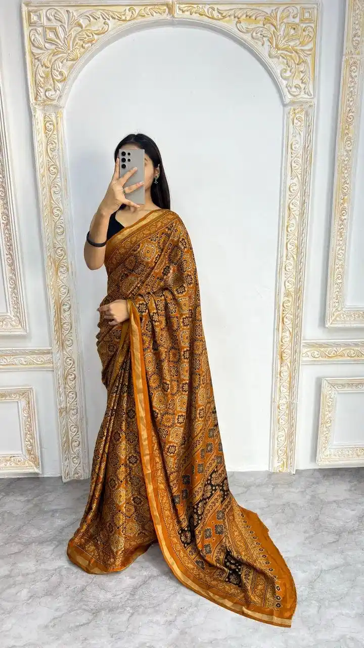 MUSTERD YELLOW COLOR AJRAKH SAREE.png