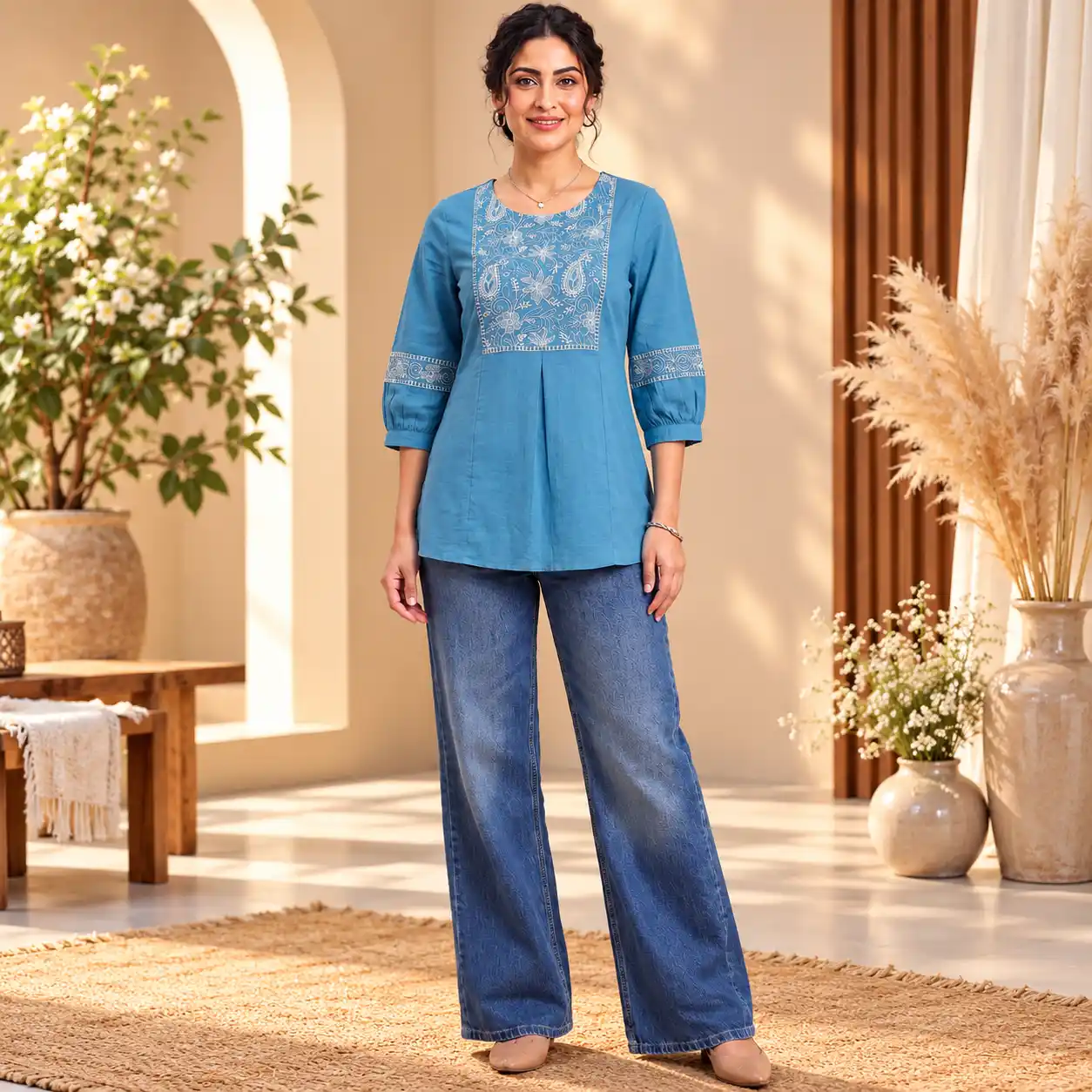 Sky Blue Embroidered Short Kurti casual wear with this stunning sky blue short kurti Women.png