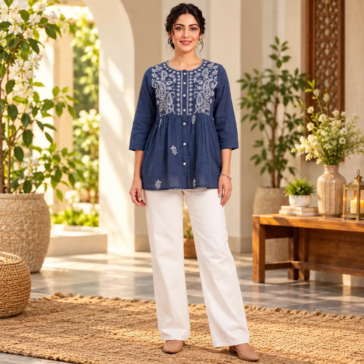Navy Blue Embroidered Short Kurti Classic navy blue short kurti.png