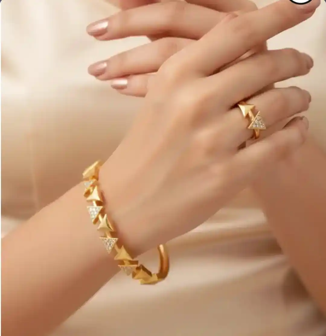Gold-Toned Geometric Bracelet And Ring Set.png