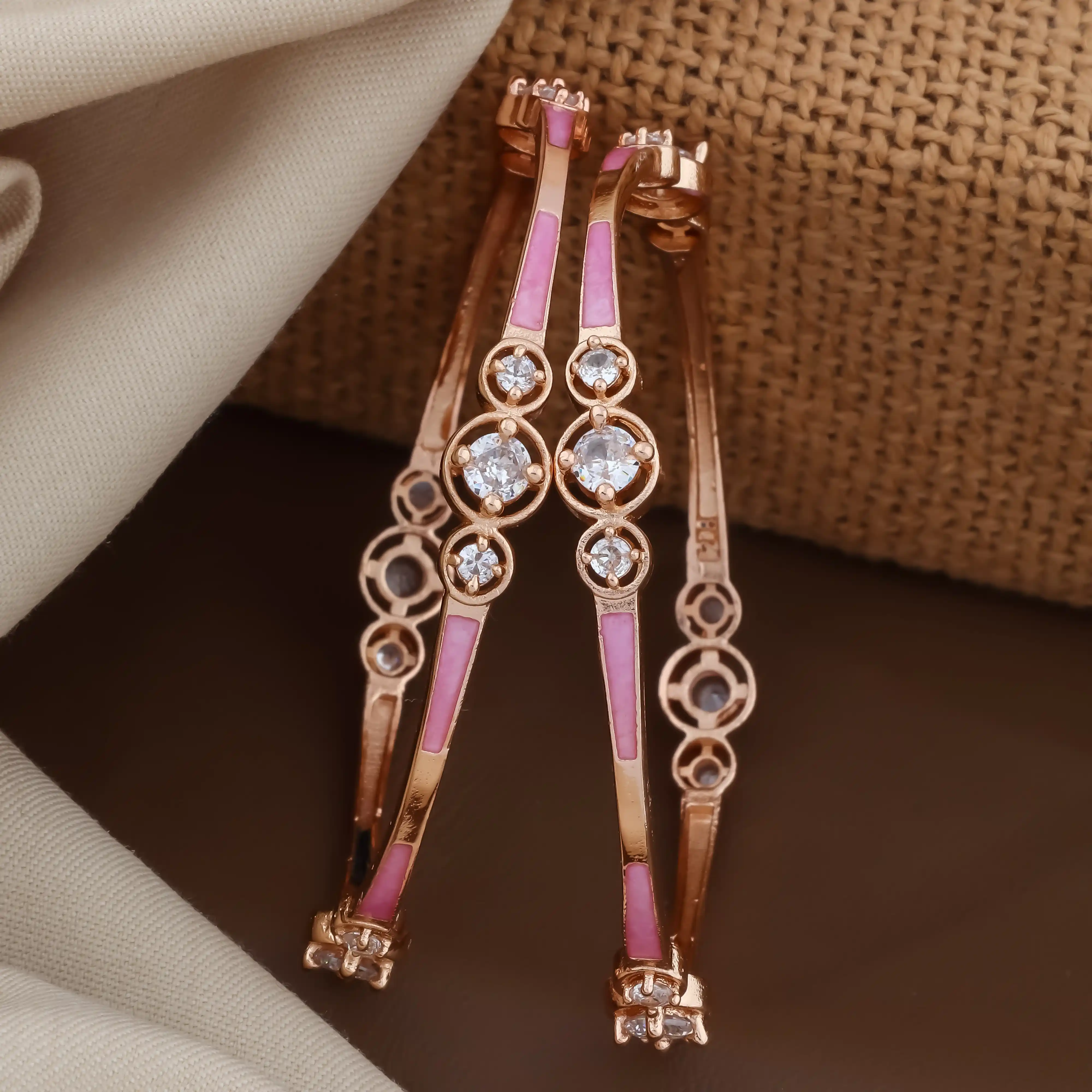 Pink Crystal Bracelet Set - Adjustable Fashion Bangles For Women.png