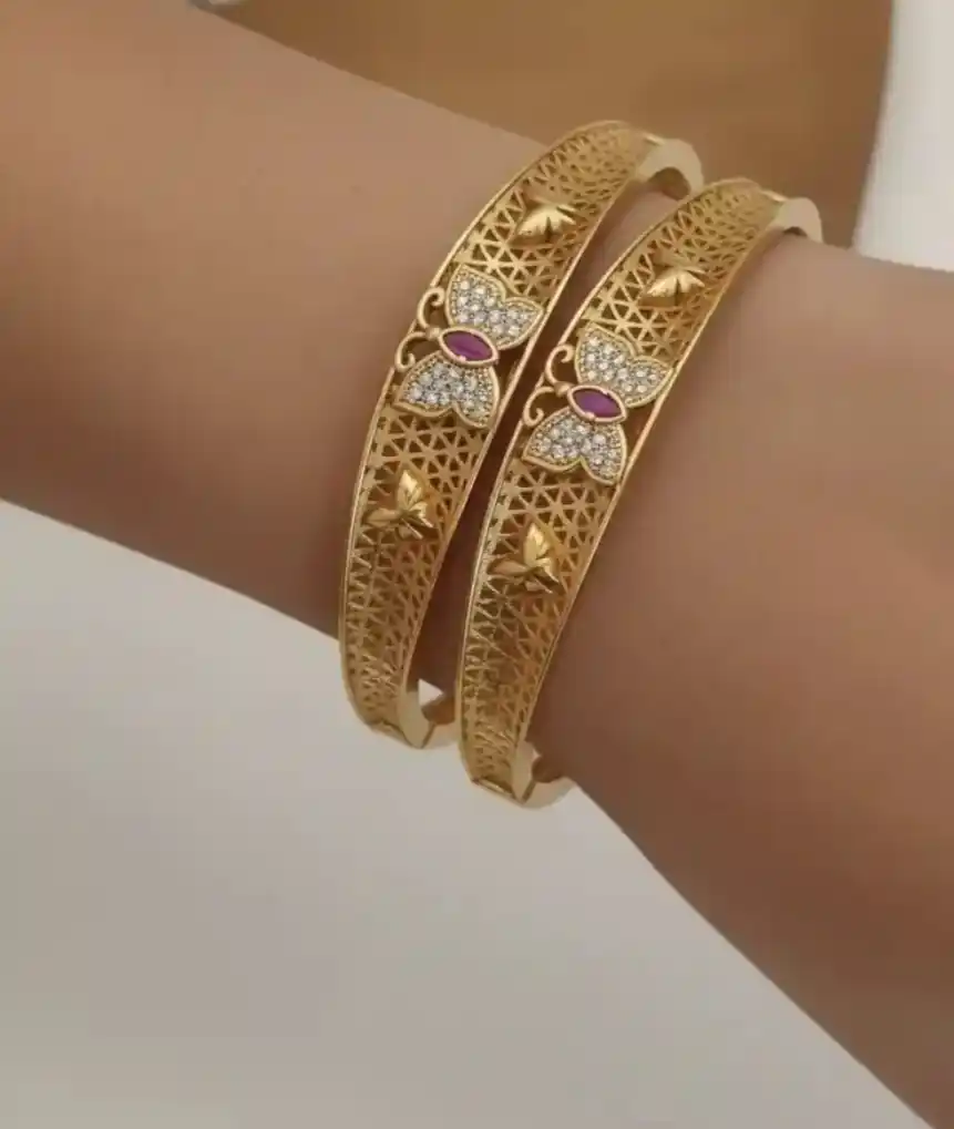 Gold-Plated Floral Design Bangles With Stone Detailing (Set Of 2).png