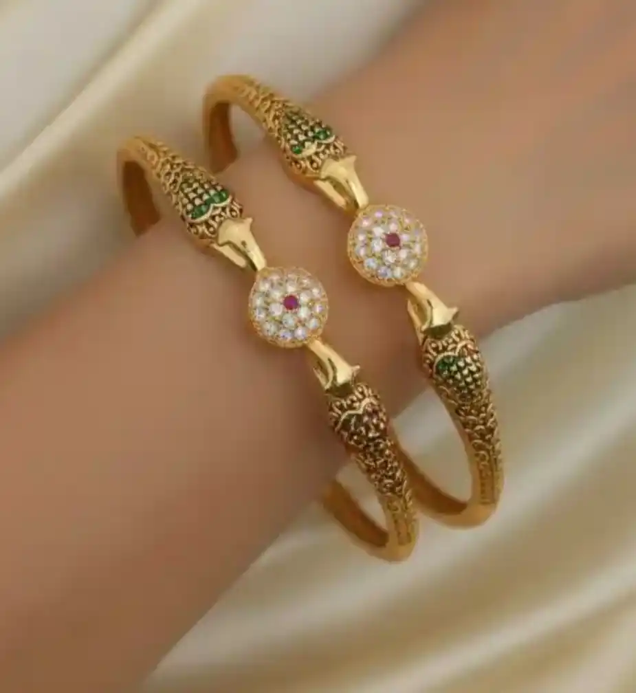Traditional Gold-Plated Peacock Design Kada Bangles With Green And Pink Stones (Set Of 2).png