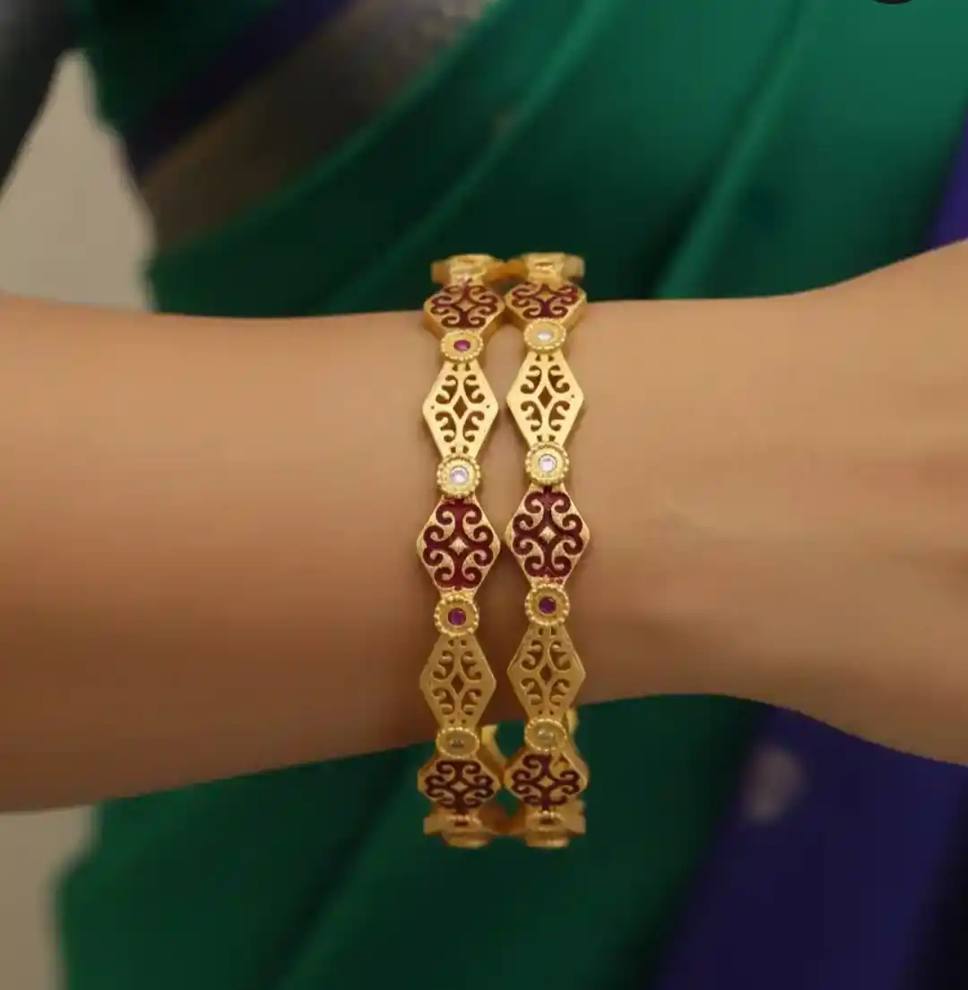 Elegant Gold-Plated Diamond-Studded Bangles With Ruby Accents (Set Of 2).png