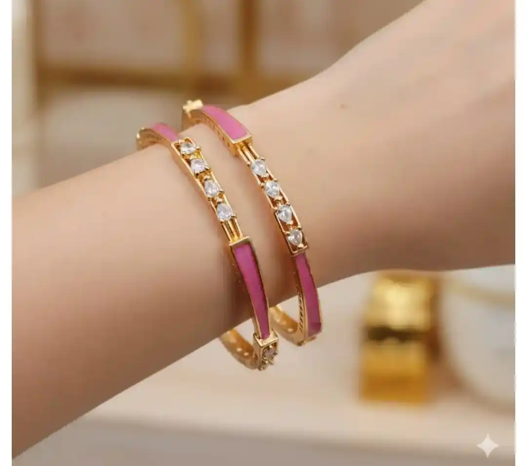Pink Crystal-Studded Double Wrap Bracelet Set - Gold Plated.png
