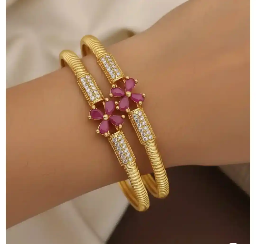 Gold-Plated Floral Pink Stone Bracelet Set.png