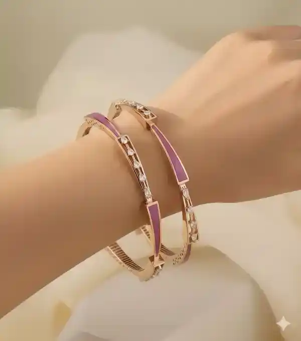Elegant Purple Enamel Bangles Set - Rose Gold Plated Bangles For Women.png
