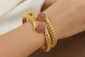 Gold-Toned Pink Stone Studded Bangles Set Of 2.png