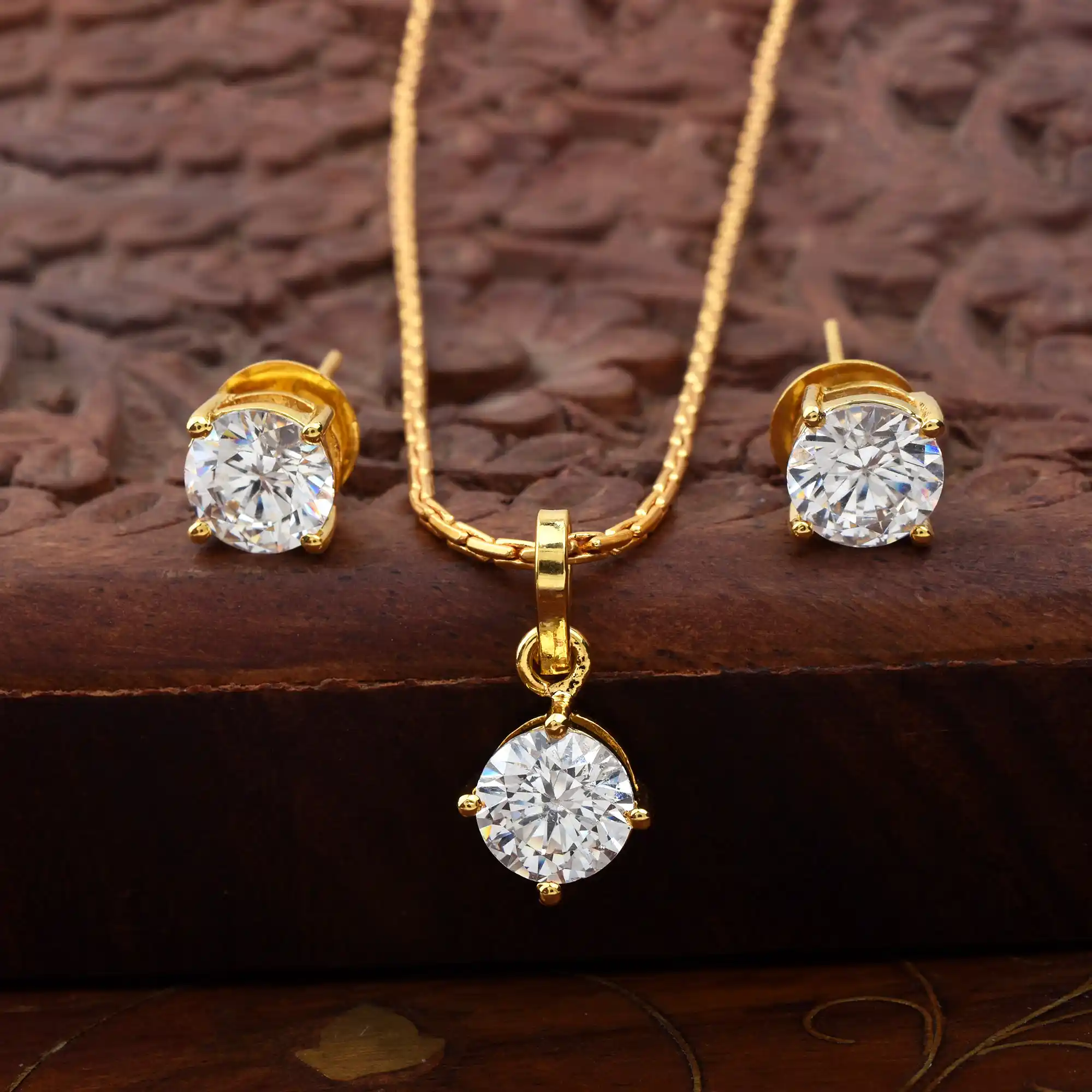 Timeless Zircon Gold Plated Pendant Set with Ear Rings.png
