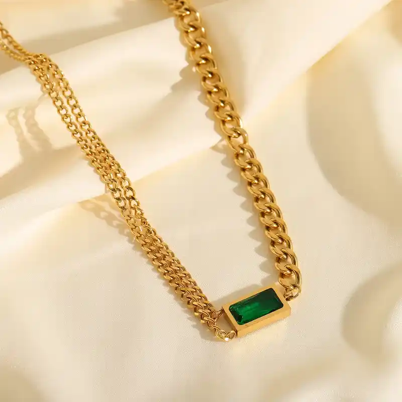 Anti-Tarnish Emerald Elan Gold Plated Necklace.png