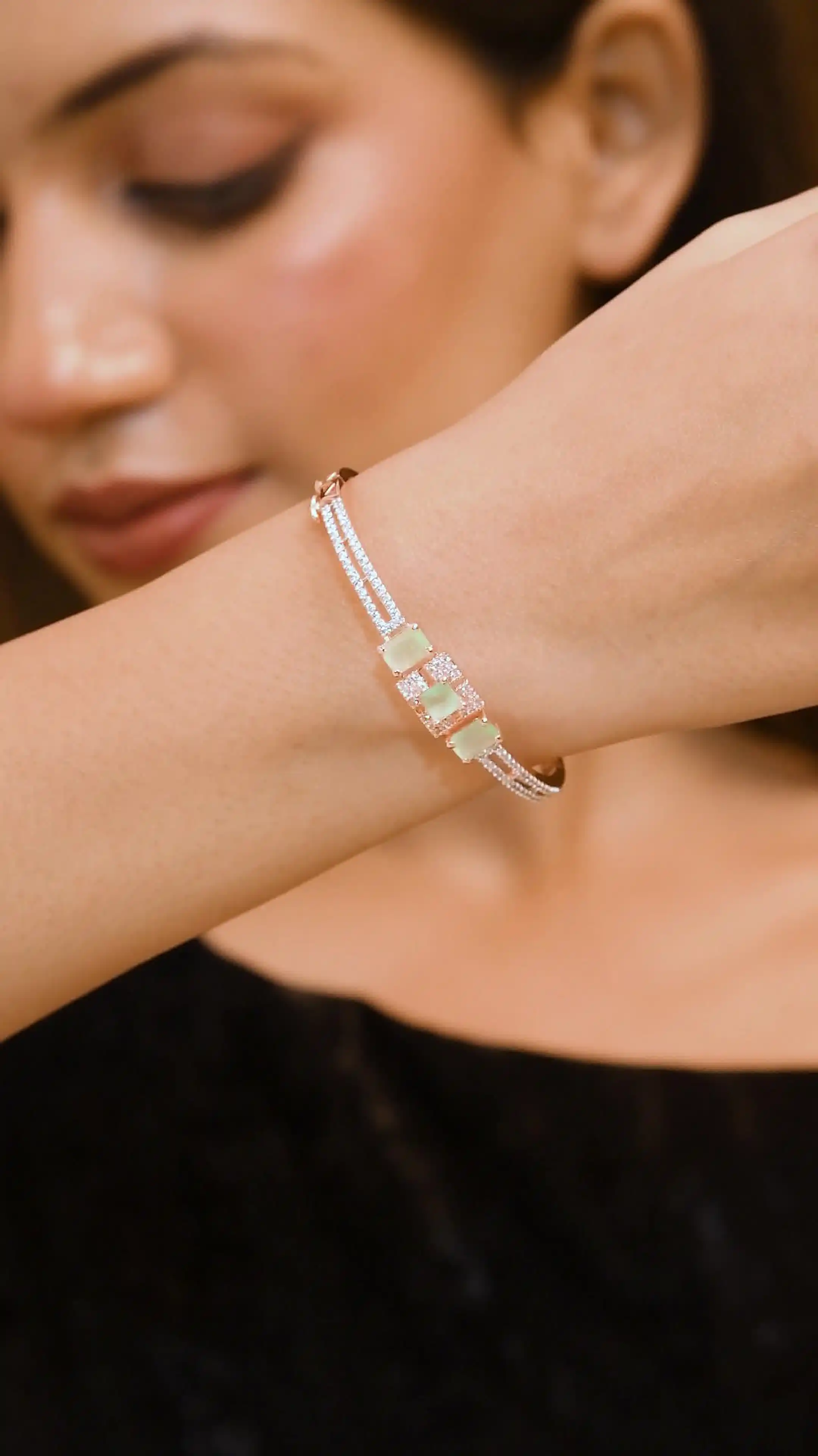 Zircon Diamond Studded Rose Gold Bracelet with Adjustable Lock System.png