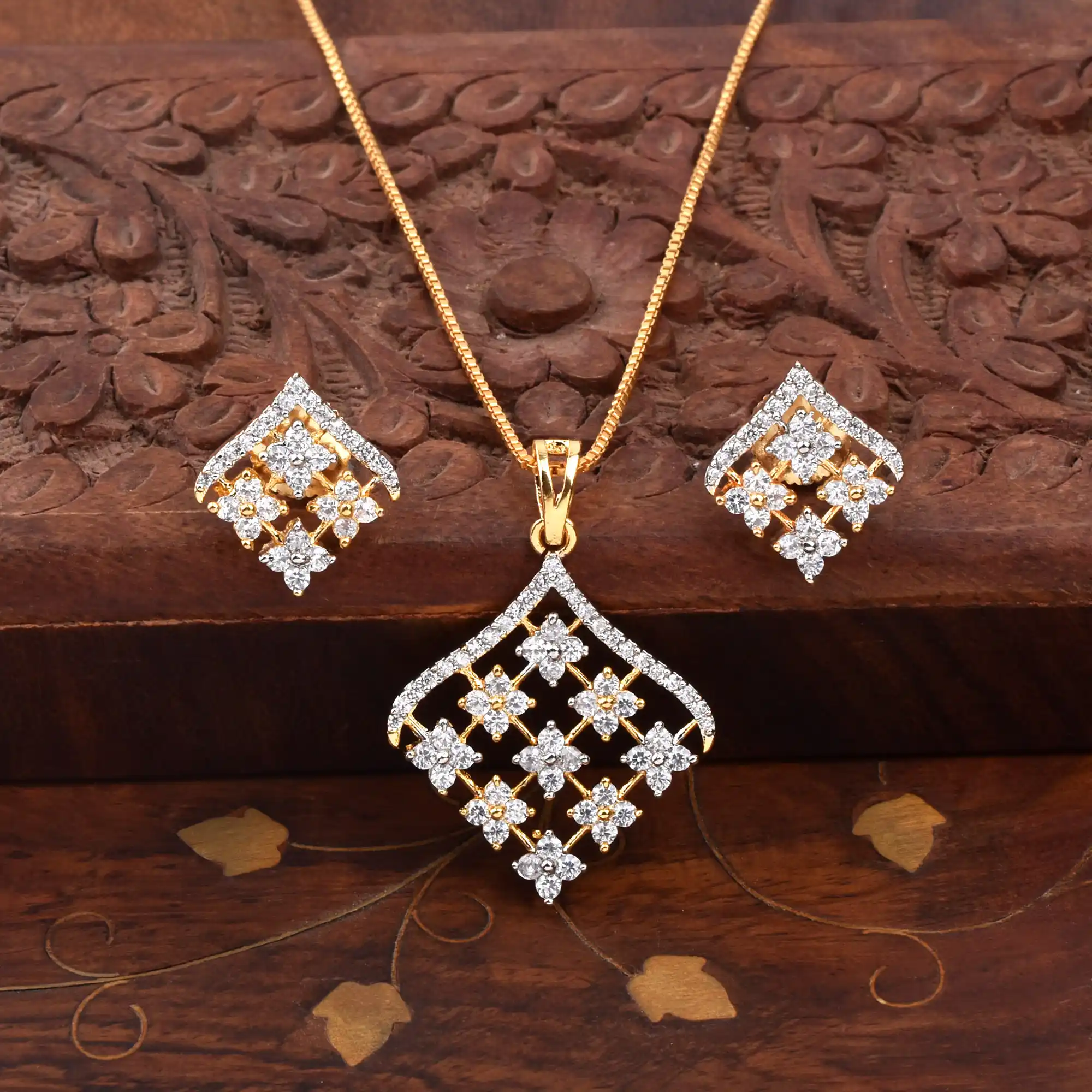 Starlit Elegance Diamond Pendant Set with Ear Rings.png