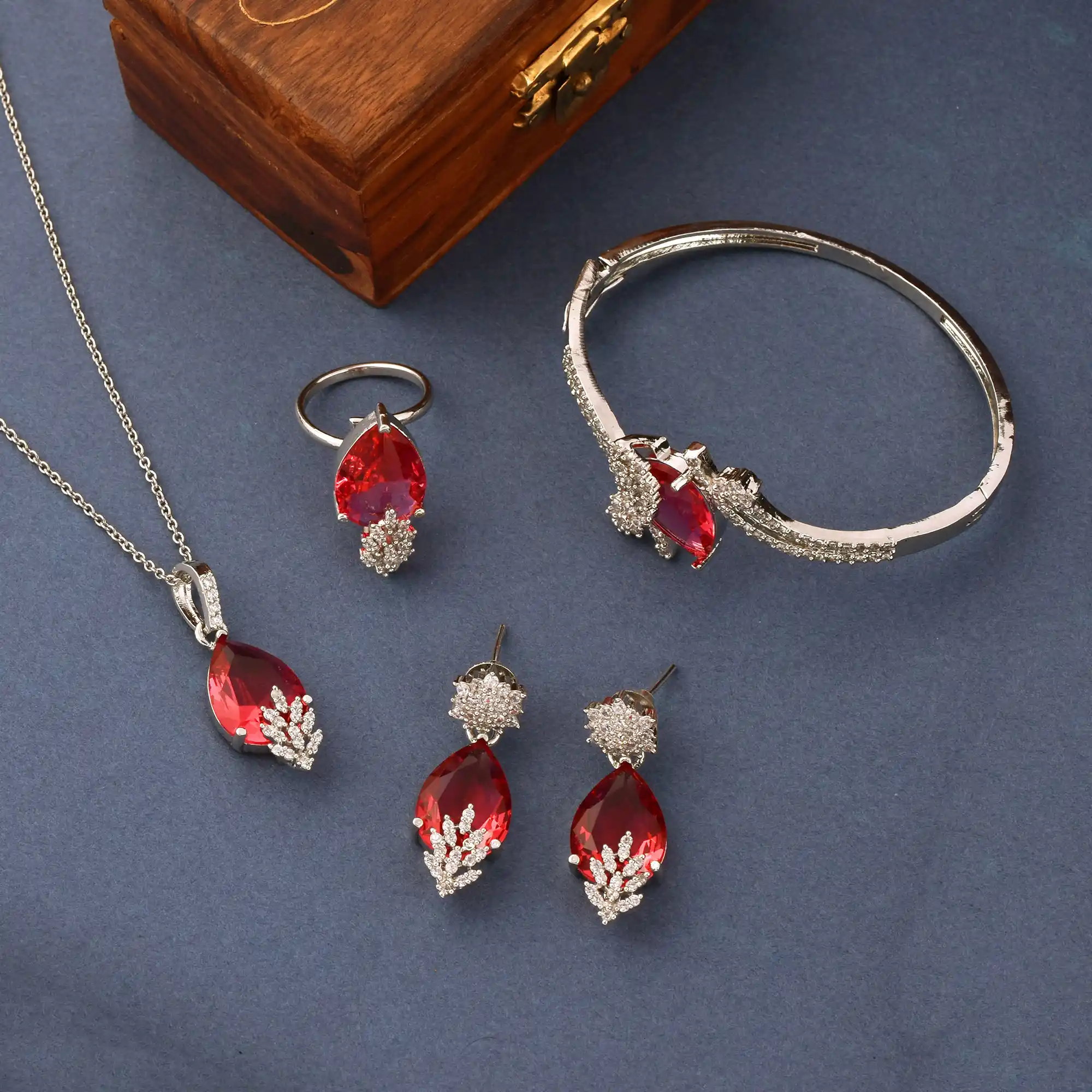 Gleaming Garnet Bracelet Ring Pendant Combo Set and Earrings with Adjustable Lock System.png