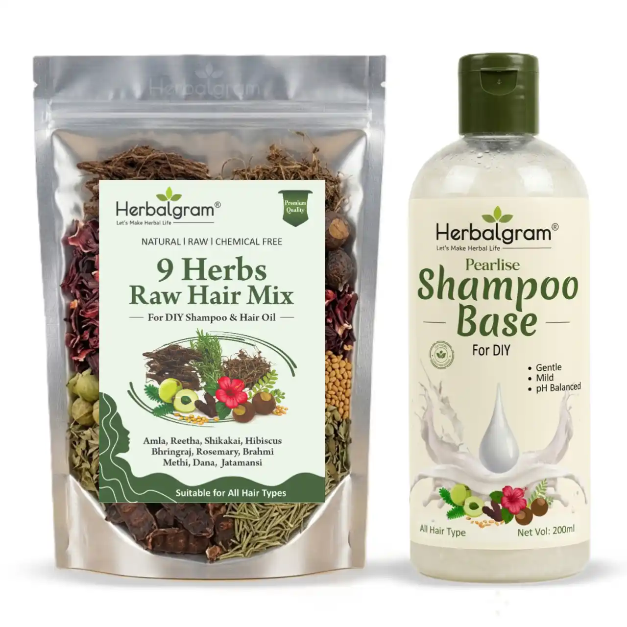 9 Herbs Mix 250gm with Shampoo base 200ml dry amla reetha shikakai hibisucs bhringraj dana methi jatamansi rosemary brahmi each mix.png