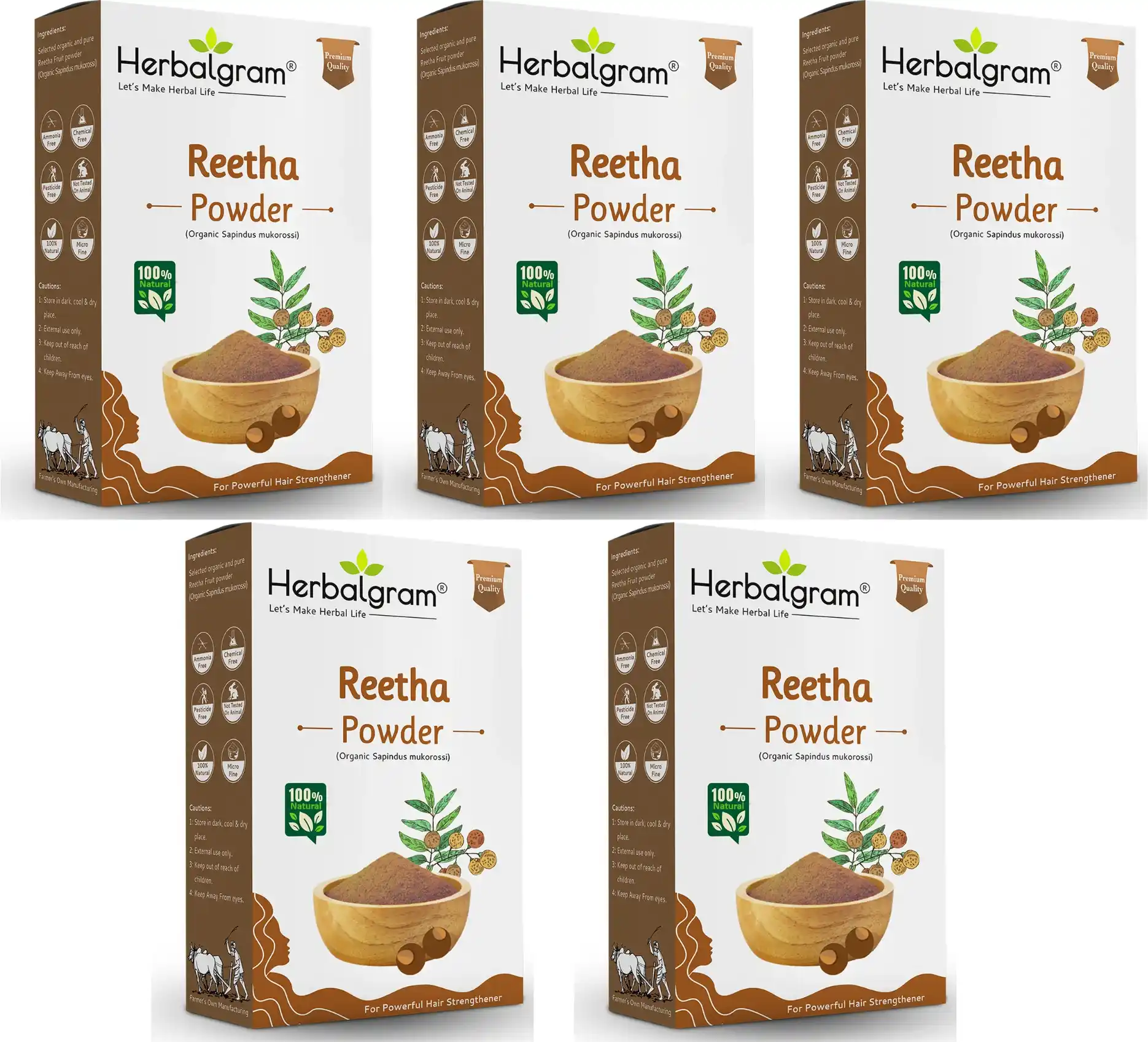 Pack of 5 Reetha Powder Natural Soapnut Powder Ideal For Hair Cleansing (500 G) (Pack Of 5).png