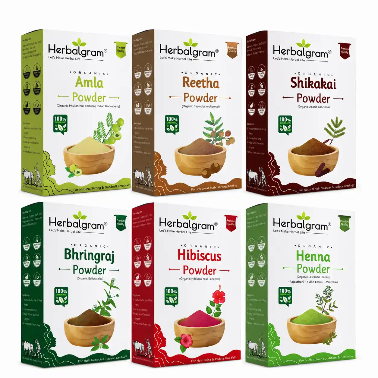 Pack of 6 Powder Henna Amla Reetha Shikakai Hibisucs Bhringraj 100gm each 600gm total for hair growth.png