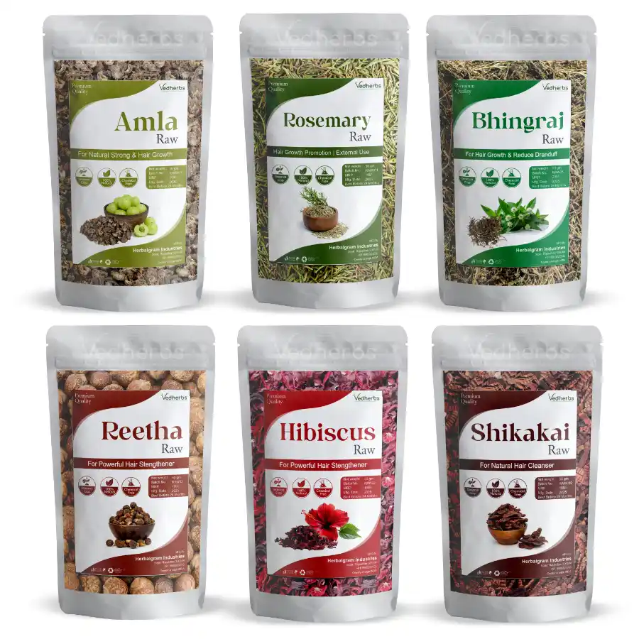 Pack of 6 Amla Reetha Shikakai Hibiscus Bhringraj Rosemary 50g each total 300gm.png