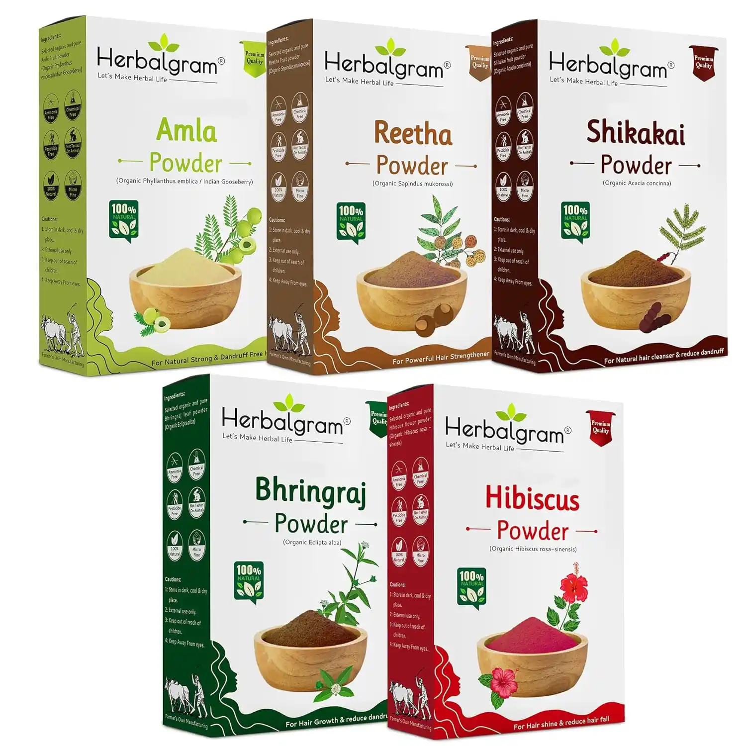 Pack of 5  (500 G) Amla, Reetha, Shikakai, Hibiscus, And Bhringraj Powder For Hair Care 100% Organic..png