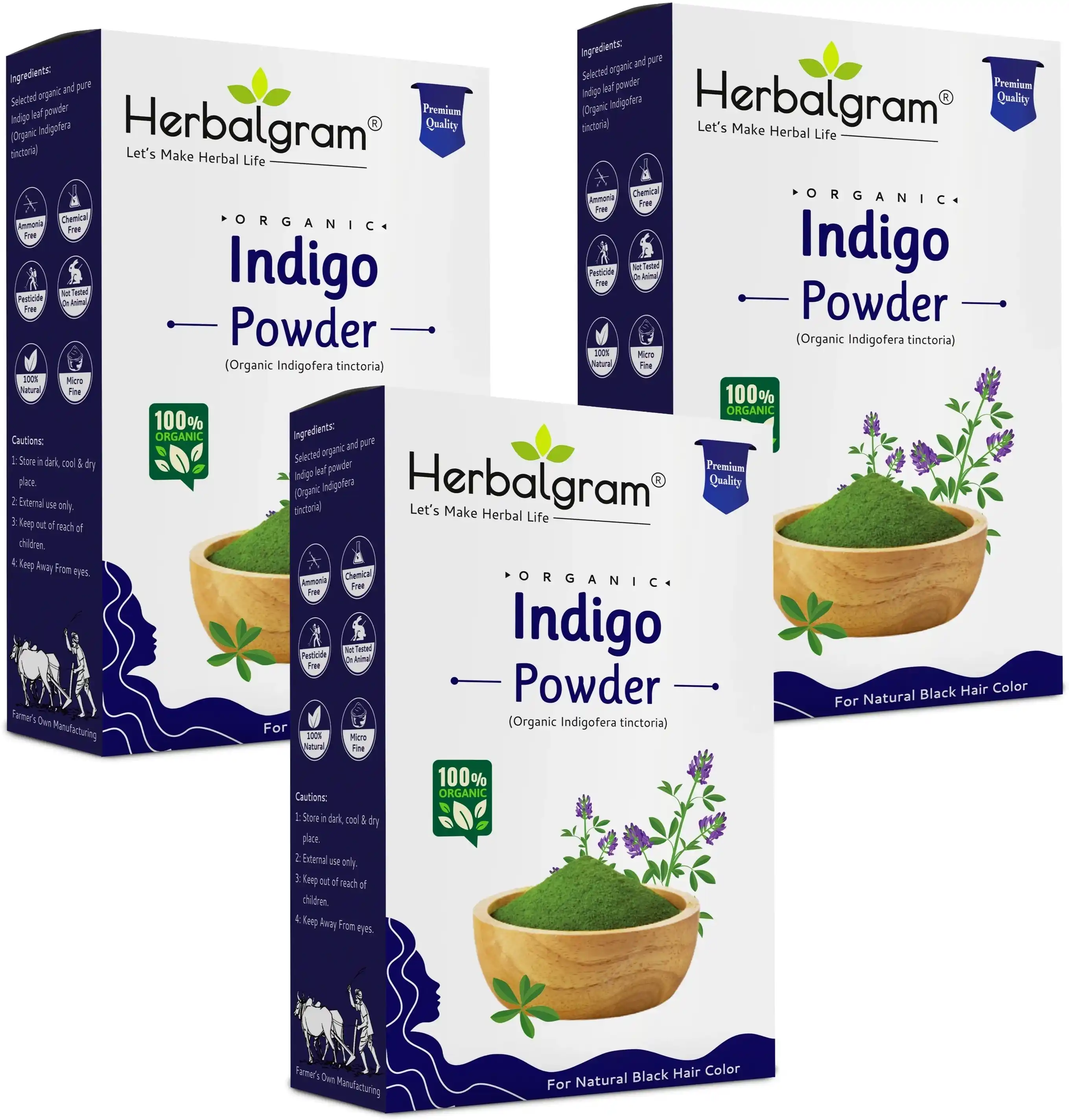 Pack of 3 Natural Organic Indigo Powder For Black Hair Color & Hair Care, Combo Pack (300 G).png